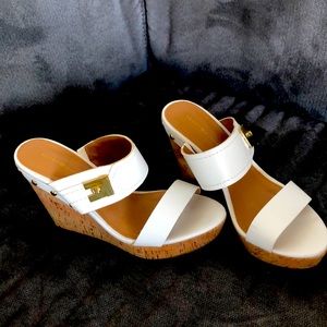 Tommy Hilfiger white and cork wedges